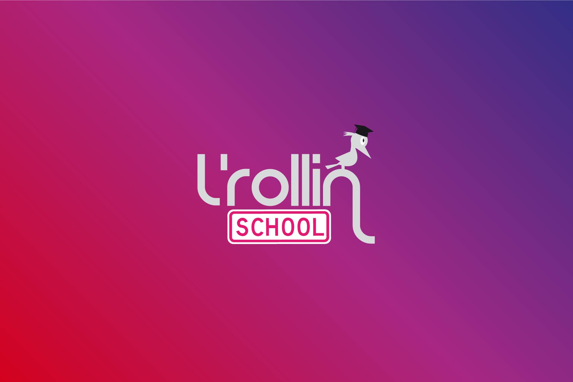 Logotipo LRollin School blanco sobre fondo rosa branding por The Acctitude