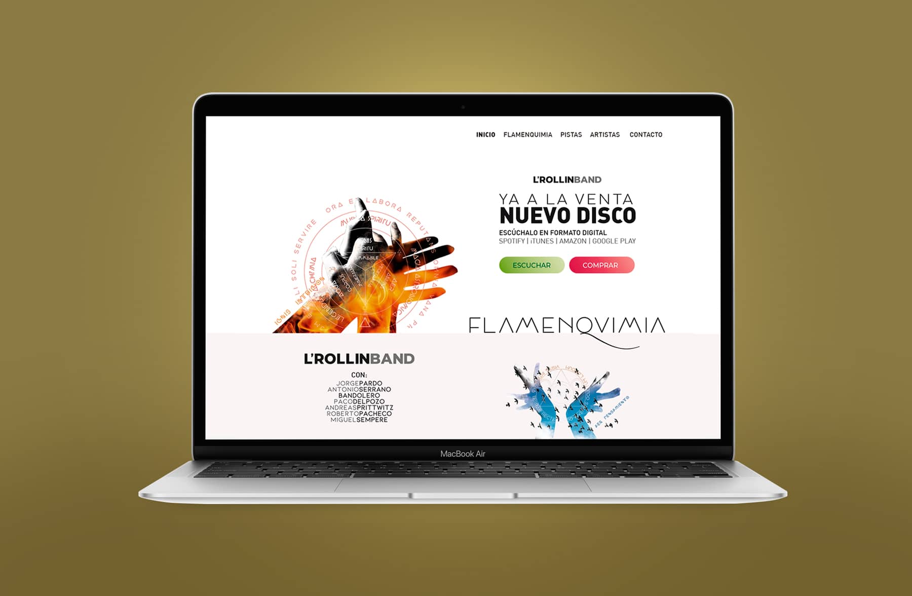 Flamenquimia LRollin Band Diseño web sobre MacBook de branding por The Acctitude