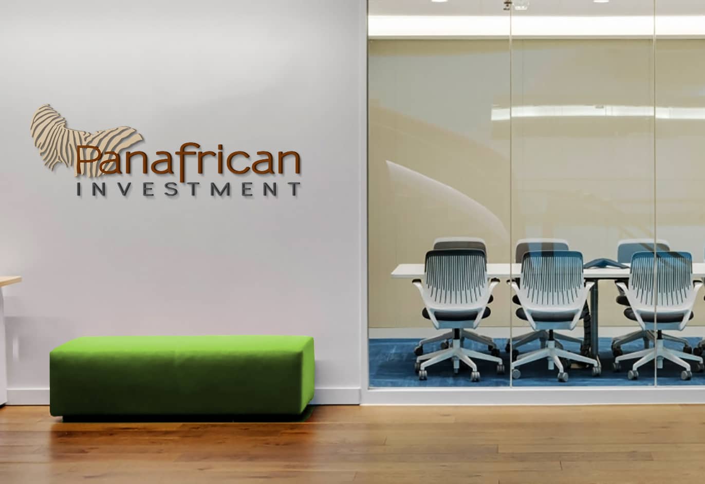 Rótulo en oficina corporativa Panafrican branding por The Acctitude diseño web